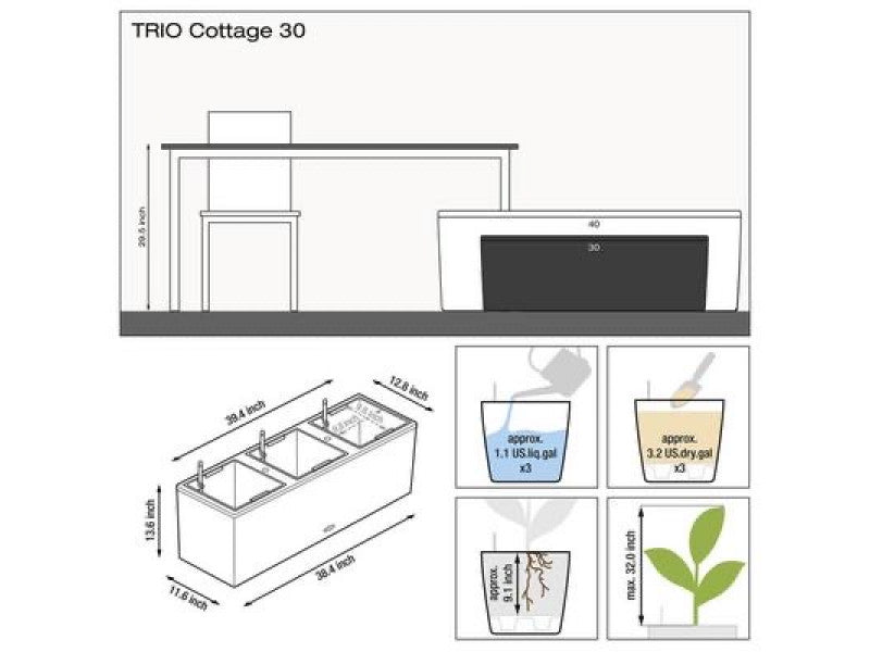 LECHUZA TRIO COTTAGE 30 GRANITE