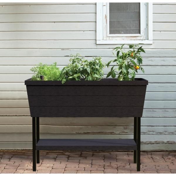Urban Bloomer XL 110 L Raised Garden Bed with Self Watering Planter Box and Drainage Plug, Graphite