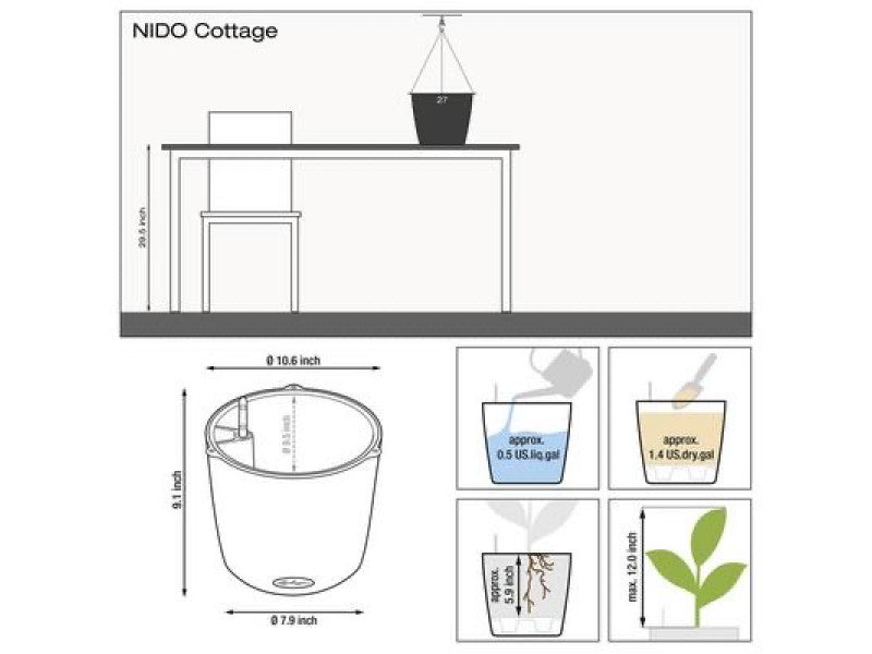 LECHUZA NIDO COTTAGE GRANITE WITH STURDY STAINLESS STEEL HANGER
